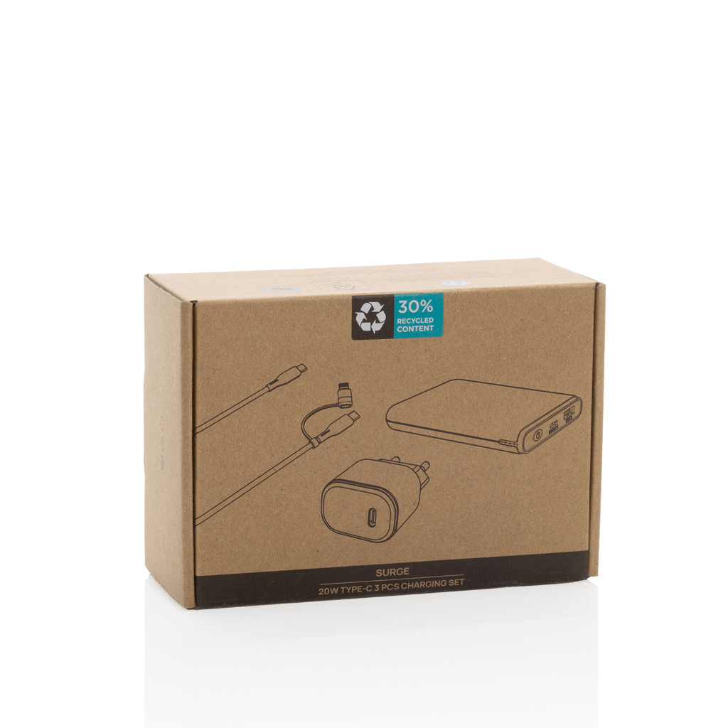 Set de carga 3 piezas Surge RCS PET reciclado 20W tipo C - Oficina - Mochilas corporativas personalizadas - imagen 9