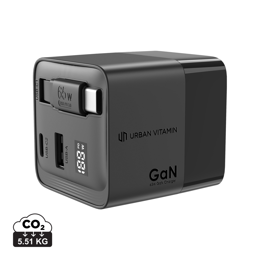 Cargador GaN Mendocino con cable retráctil Urban Vitamin 65W - Oficina - Mochilas Corporativas Personalizadas