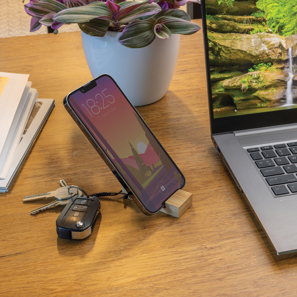 Soporte para teléfono con llavero de bambú Standkey - Oficina - Mochilas corporativas personalizadas - imagen 7