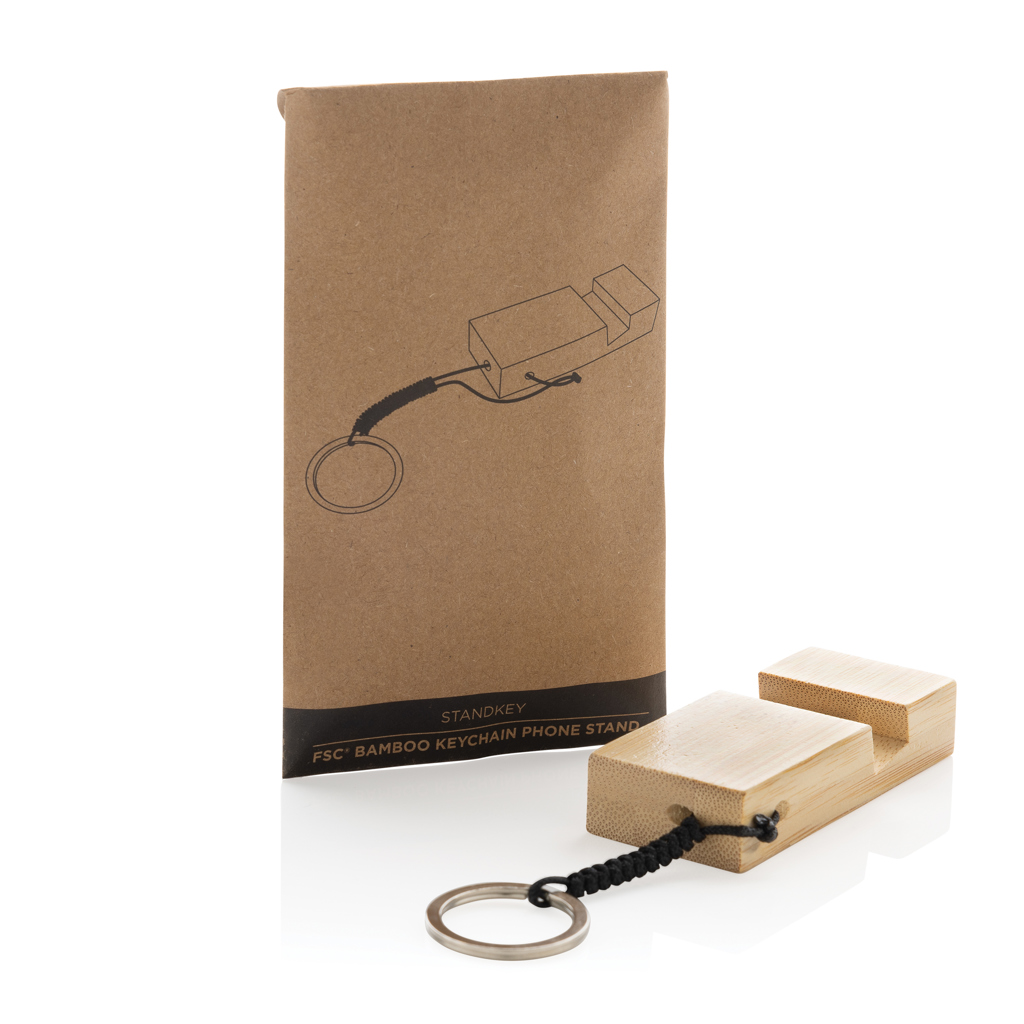 Soporte para teléfono con llavero de bambú Standkey - Oficina - Mochilas corporativas personalizadas - imagen 5