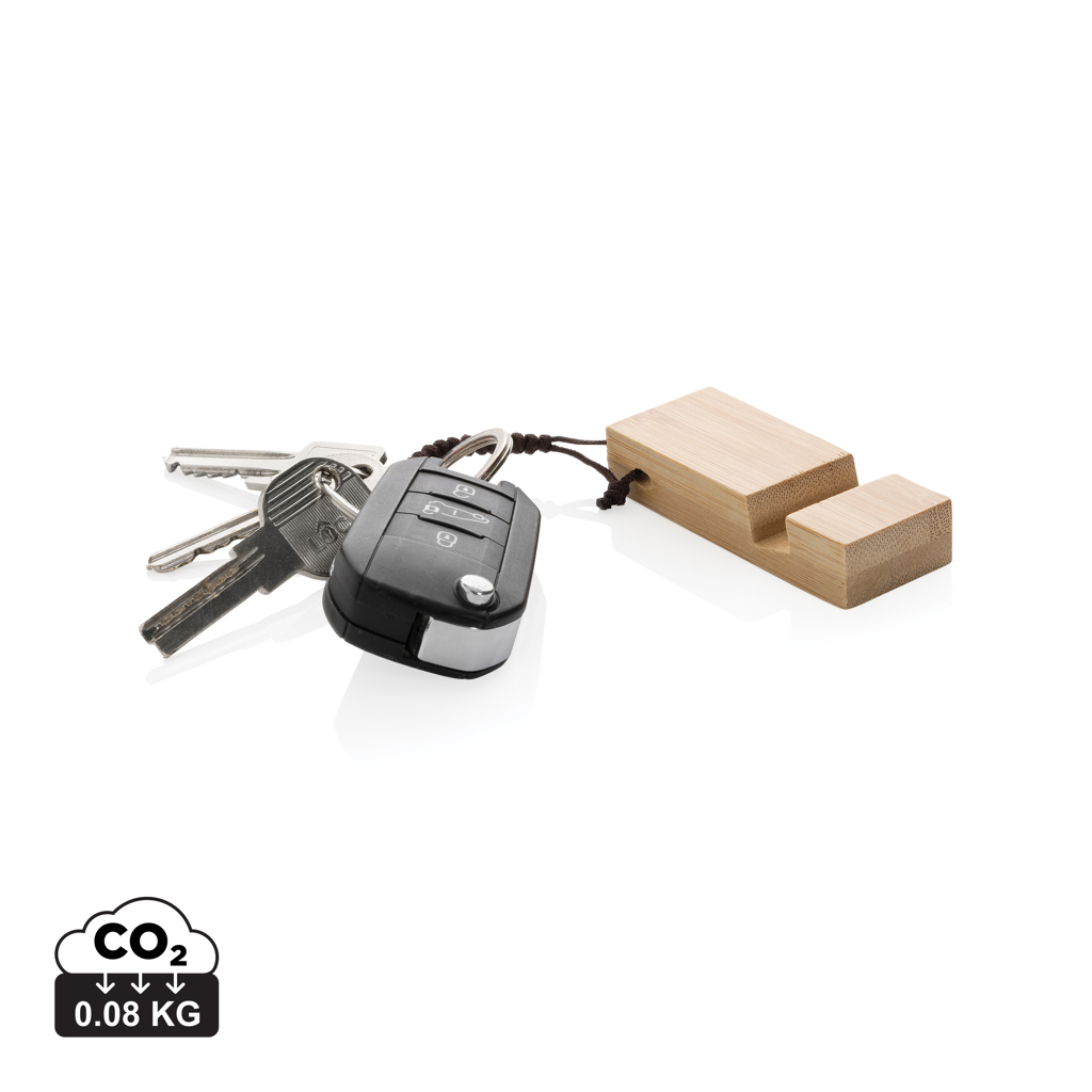 Soporte para teléfono con llavero de bambú Standkey - Oficina - Mochilas corporativas personalizadas