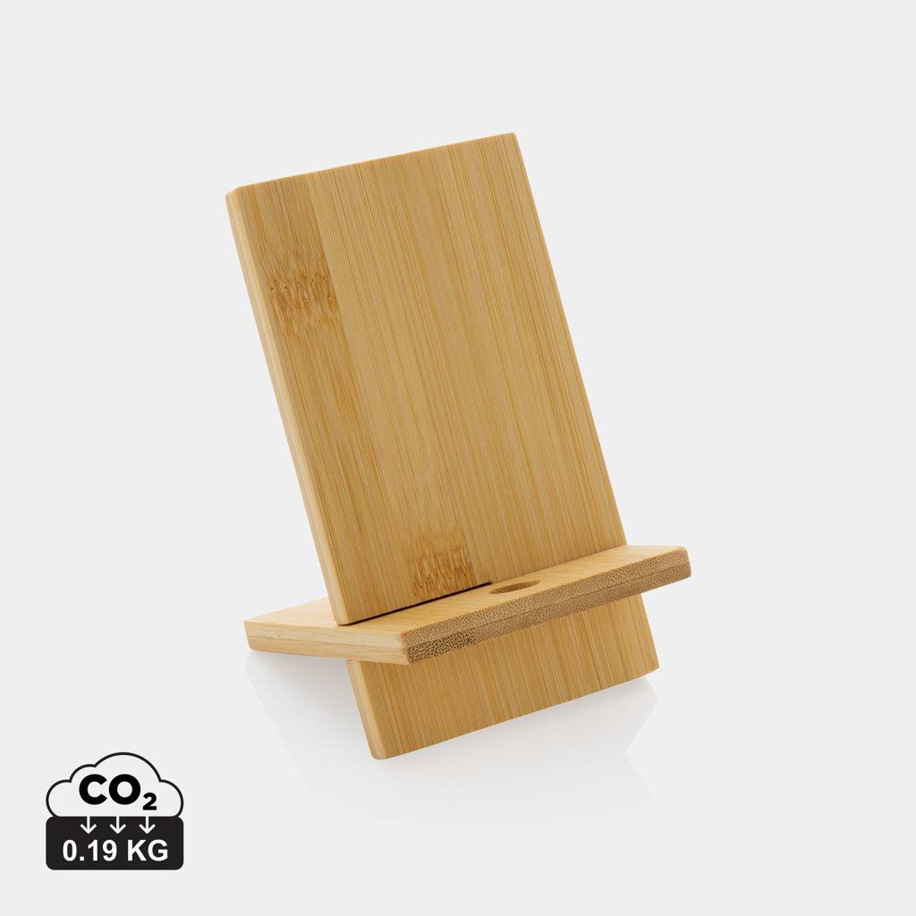Soporte para teléfono de bambú en caja kraft - Oficina - Mochilas Corporativas Personalizadas
