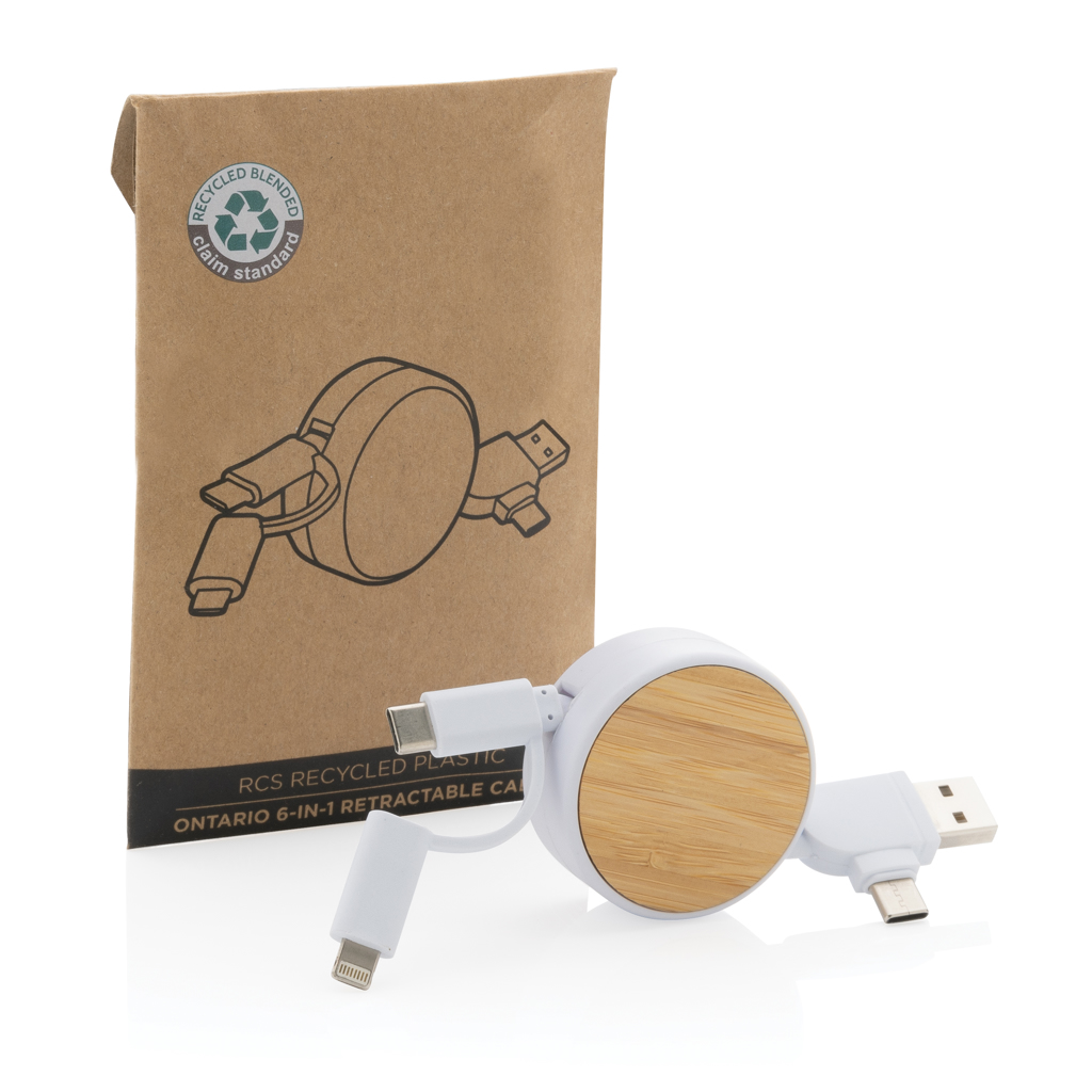 Cable retráctil Ontario 6 en 1 de plástico reciclado RCS - Oficina - Mochilas corporativas personalizadas - imagen 3