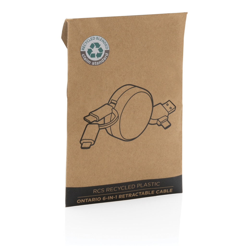 Cable retráctil Ontario 6 en 1 de plástico reciclado RCS - Oficina - Mochilas corporativas personalizadas - imagen 10