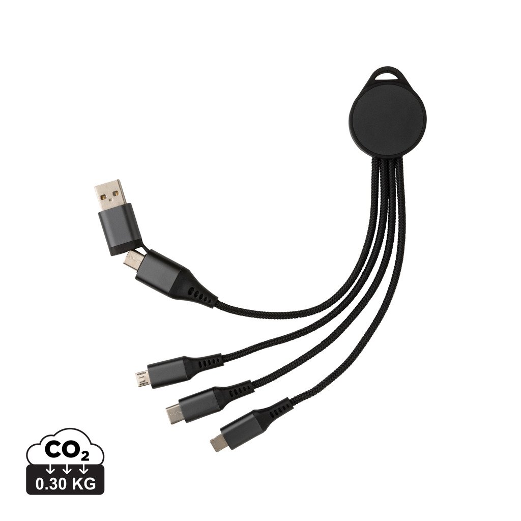 Cable de carga 6 en 1 de aluminio reciclado Terra RCS - Oficina - Mochilas corporativas personalizadas