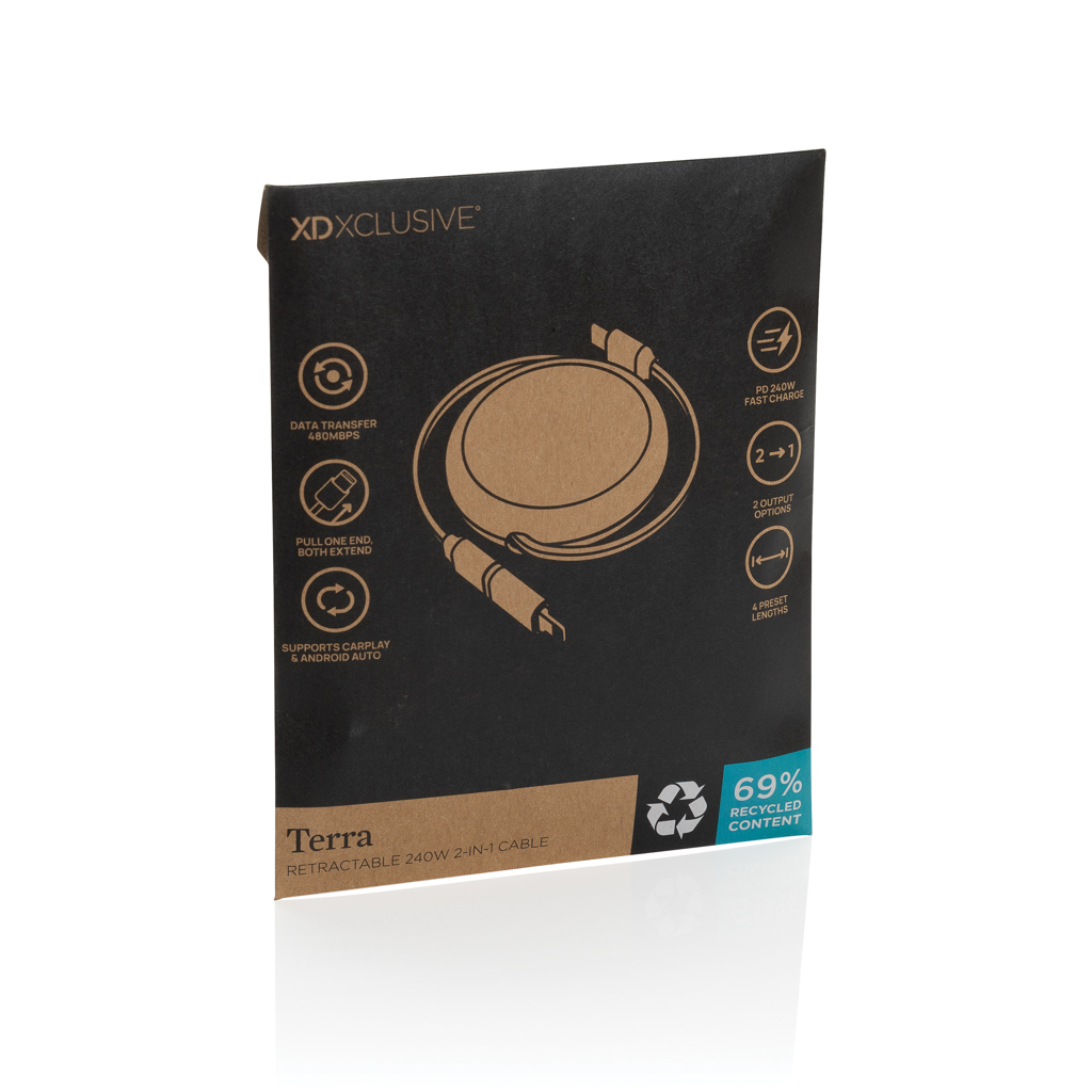 Cable retráctil 2 en 1 aluminio reciclado Terra RCS  240W - Oficina - Mochilas corporativas personalizadas - imagen 4