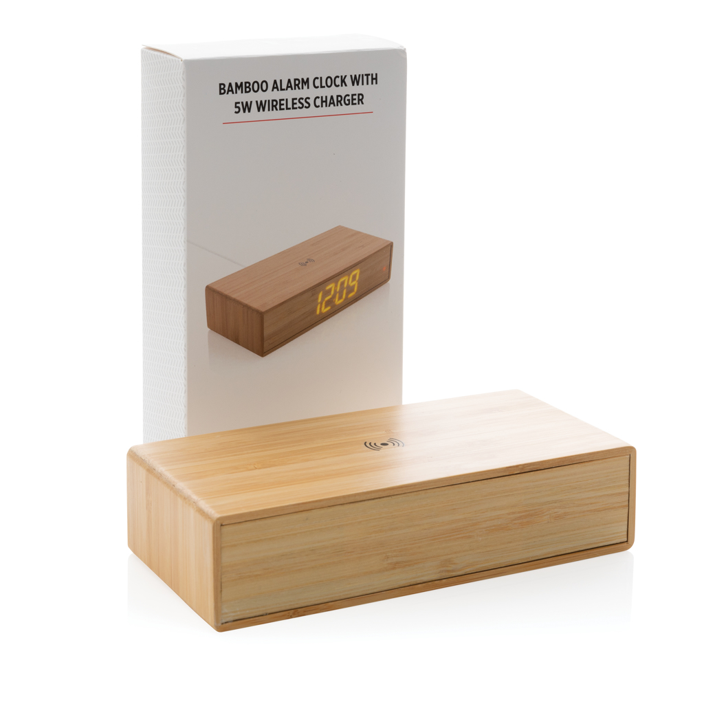 Despertador de bambú con cargador inalámbrico de 5W - Oficina - Mochilas corporativas personalizadas - imagen 10