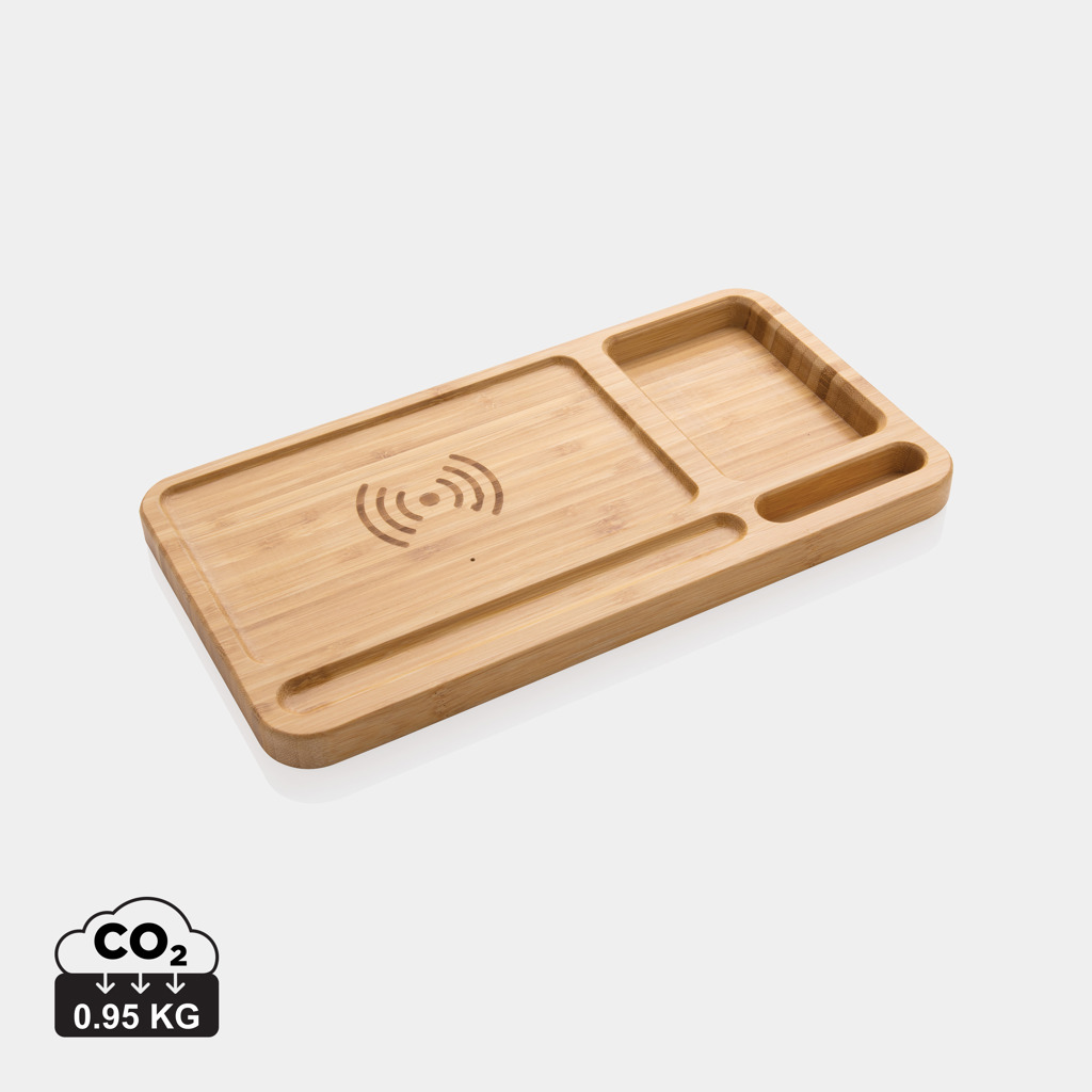 Organizador de escritorio y cargador 10W de bambú - Mochilas Corporativas Personalizadas. Puntokat