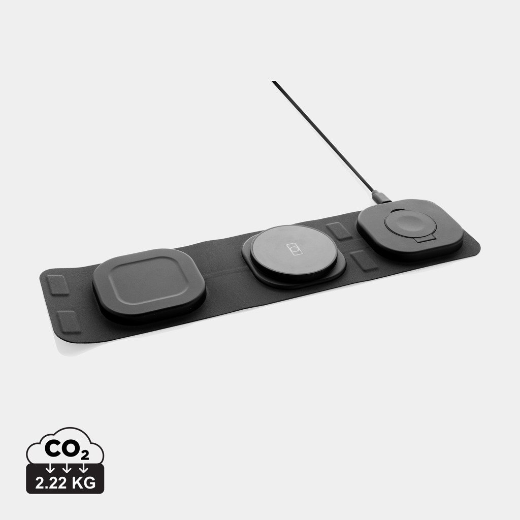 Cargador viaje inalámbrico Swiss Peak RCS rplastic 3 en 1 - Oficina - Mochilas corporativas personalizadas