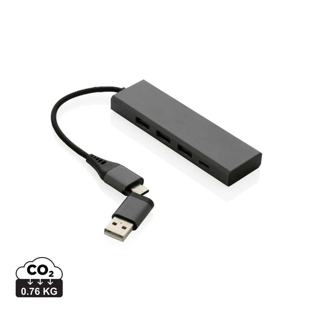Hub Terra de aluminio reciclado  RCS con 3 puertos USB - Oficina - Mochilas corporativas personalizadas
