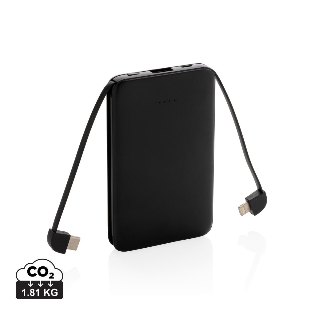 Powerbank 5.000 mAh de bolsillo con cables integrados - Viaje - Mochilas corporativas personalizadas