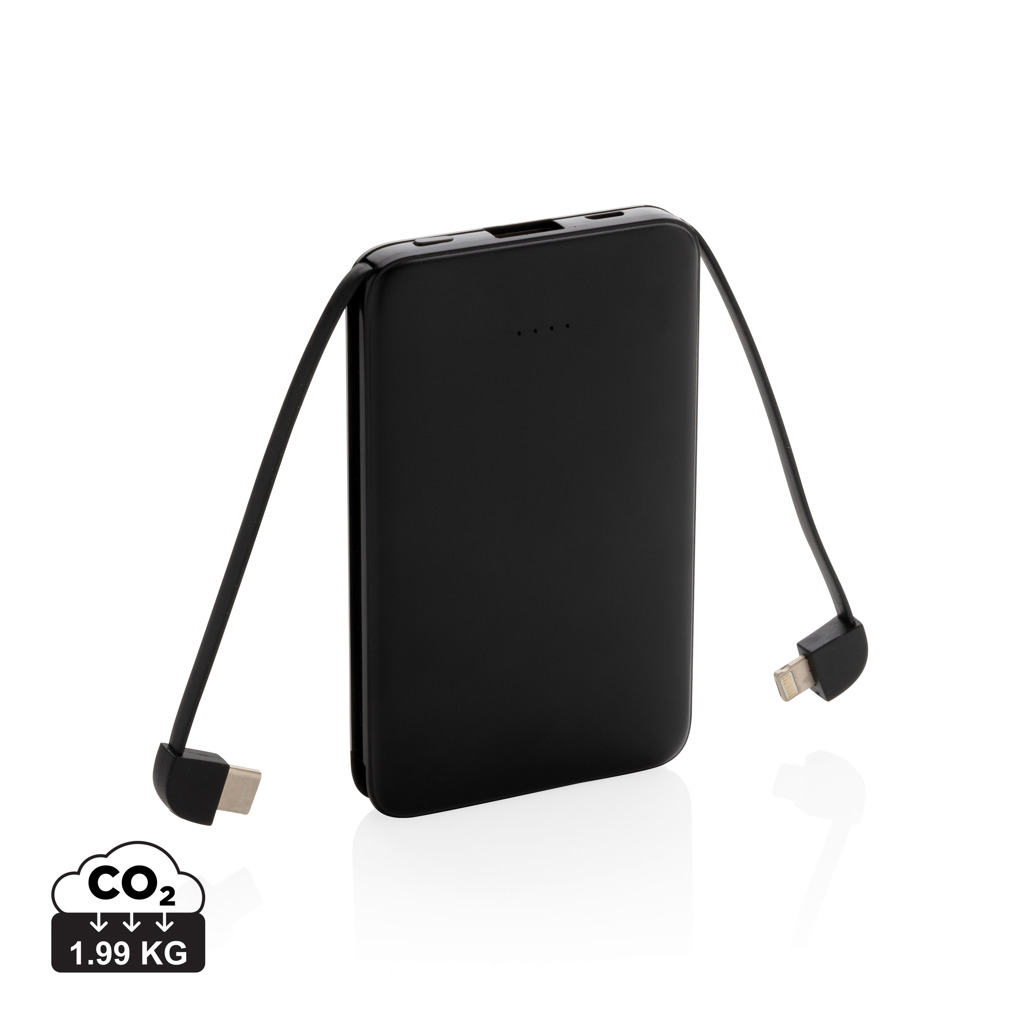 Powerbank 5.000 mAh de bolsillo con cables integrados - Viaje - Mochilas corporativas personalizadas
