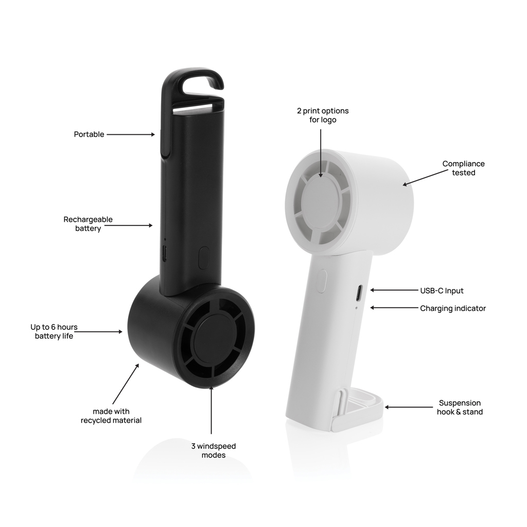 Ventilador portátil recargable Twist RCS plástico reciclado - Oficina - Mochilas corporativas personalizadas - imagen 11