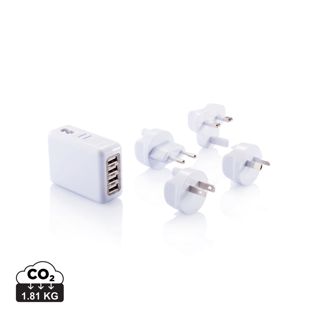 Enchufe de viaje con 4 puertos USB - Mochilas Corporativas Personalizadas. Puntokat