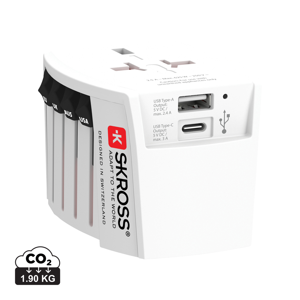 Adaptador de viaje mundial SKROSS USB MUV (1 USB C 1 USB A) - Oficina - Mochilas Corporativas Personalizadas